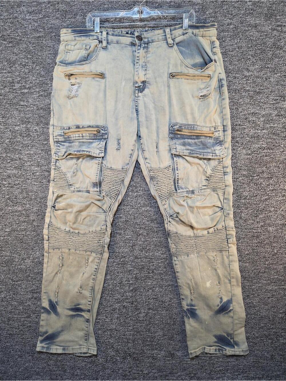 Bears & Rhythm Men’s Skinny Fit Blue Acid Wash Distressed Stretch Denim Jeans